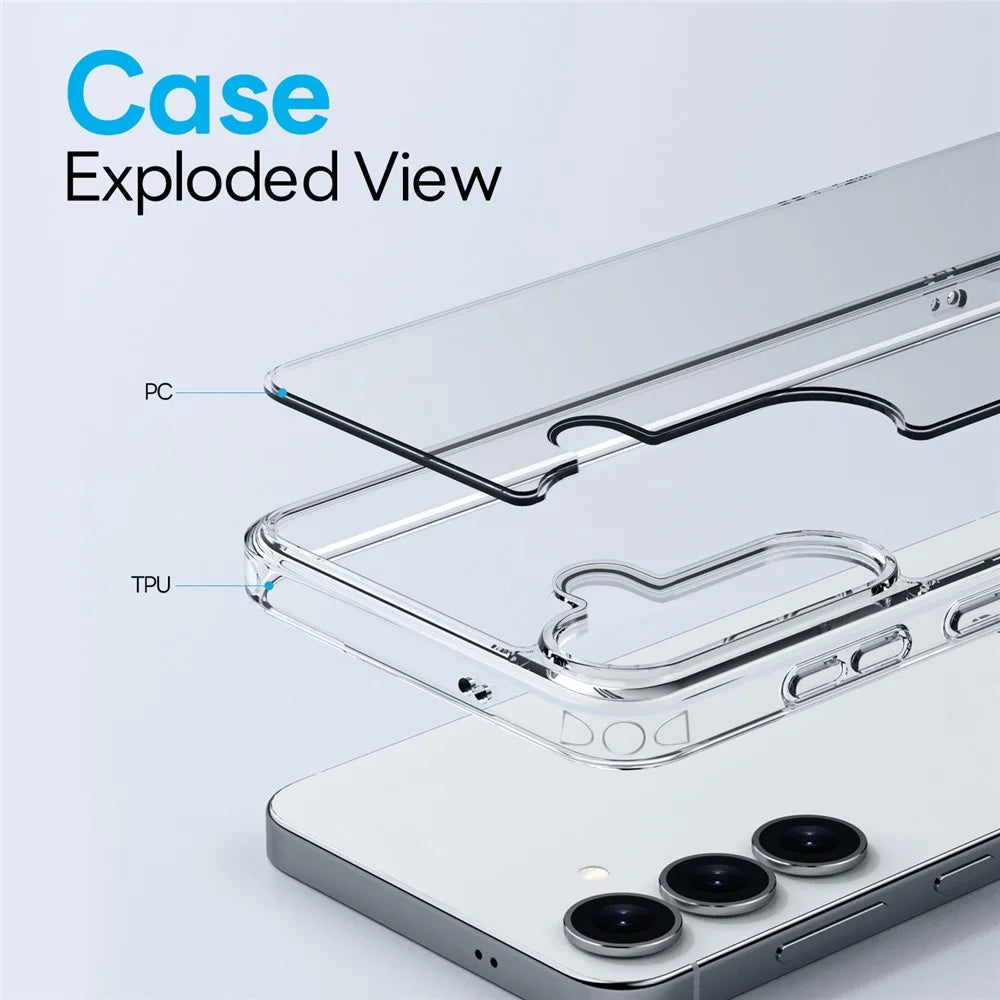 NORTHJO For Samsung Galaxy S25 Case PC + TPU Phone Cover Set with Front Screen Protector + Lens Film - Transparent - 3