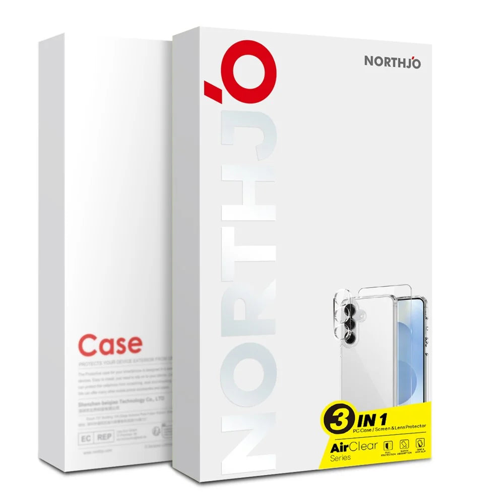 NORTHJO For Samsung Galaxy S25 Case PC + TPU Phone Cover Set with Front Screen Protector + Lens Film - Transparent - 7