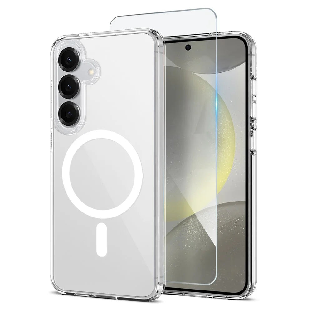 NORTHJO For Samsung Galaxy S24 Magnetic Case PC + TPU Phone Cover Set with Tempered Glass Film (Support Fingerprint Unlock) - Transparent - 1