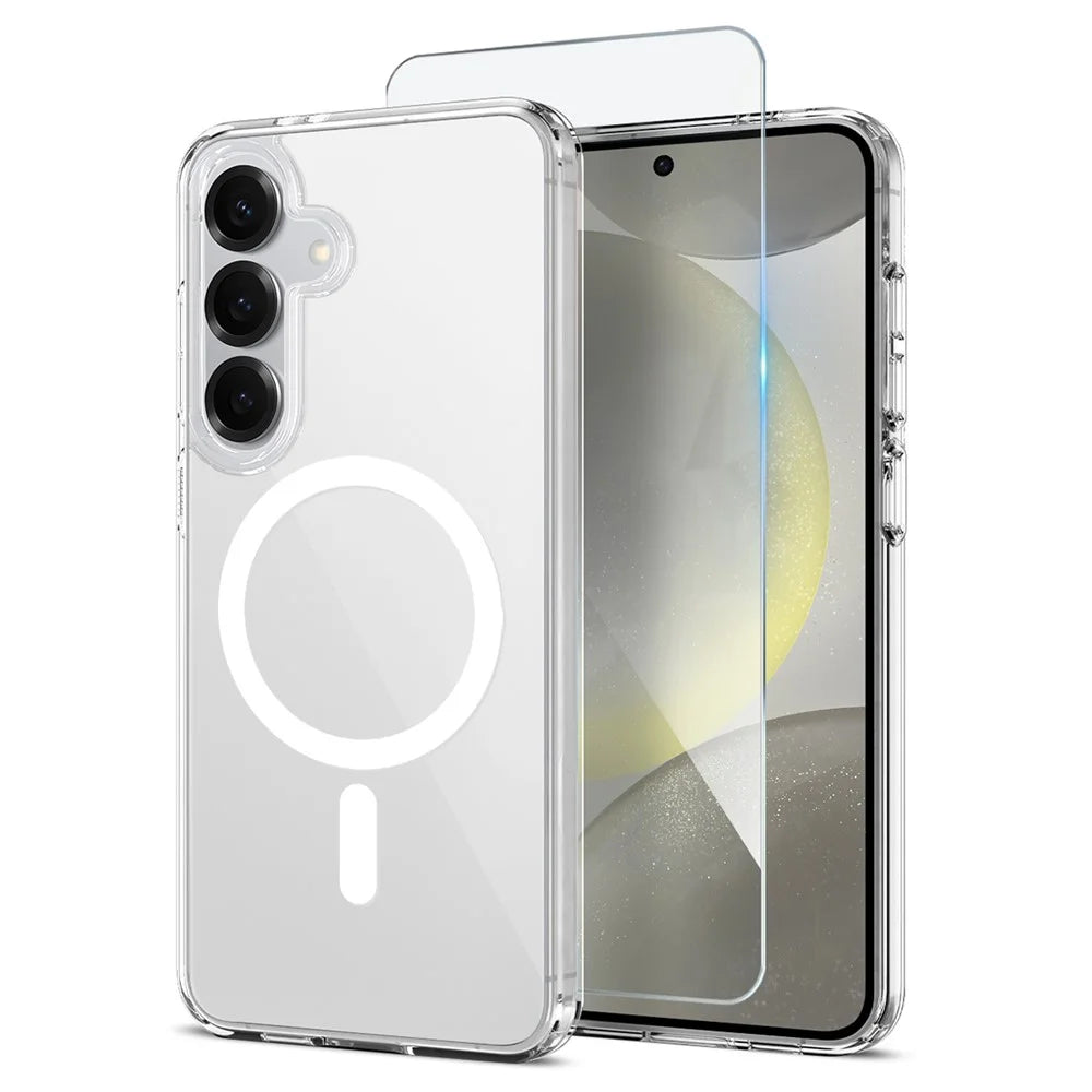 NORTHJO For Samsung Galaxy S24+ Magnetic Case PC + TPU Phone Cover Set with Tempered Glass Film (Support Fingerprint Unlock) - Transparent - 1