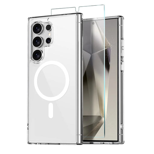 NORTHJO For Samsung Galaxy S24 Ultra Magnetic Case PC + TPU Phone Cover Set with Tempered Glass Film (Support Fingerprint Unlock) - Transparent - 1
