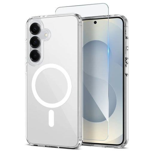 NORTHJO For Samsung Galaxy S25 Magnetic Case PC + TPU Phone Cover Set with Tempered Glass Film (Support Fingerprint Unlock) - Transparent - 1