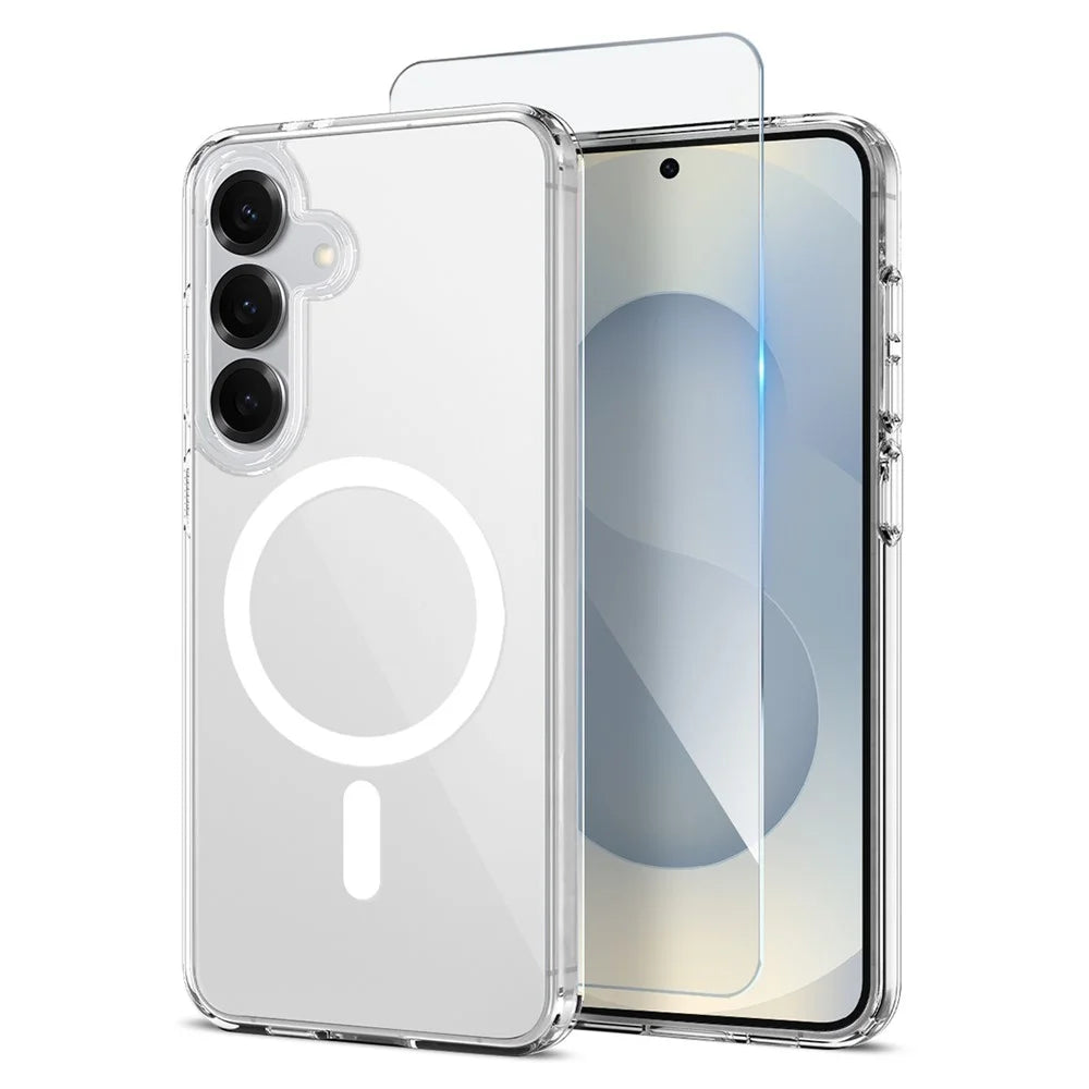 NORTHJO For Samsung Galaxy S25+ Magnetic Case PC + TPU Phone Cover Set with Tempered Glass Film (Support Fingerprint Unlock) - Transparent - 1