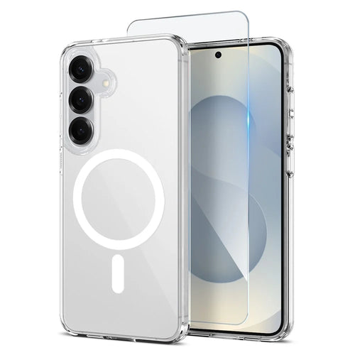 NORTHJO For Samsung Galaxy S25+ Magnetic Case PC + TPU Phone Cover Set with Tempered Glass Film (Support Fingerprint Unlock) - Transparent - 1