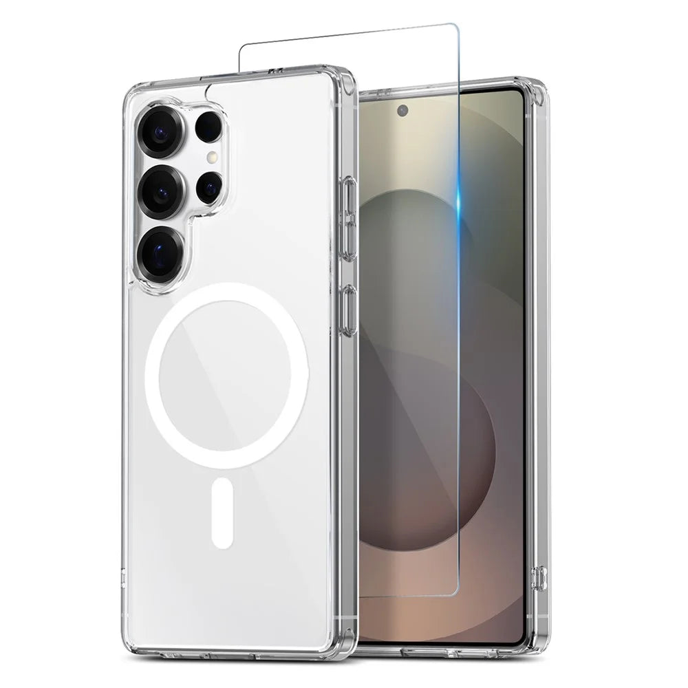 NORTHJO For Samsung Galaxy S25 Ultra Magnetic Case PC + TPU Phone Cover Set with Tempered Glass Film (Support Fingerprint Unlock) - Transparent - 1