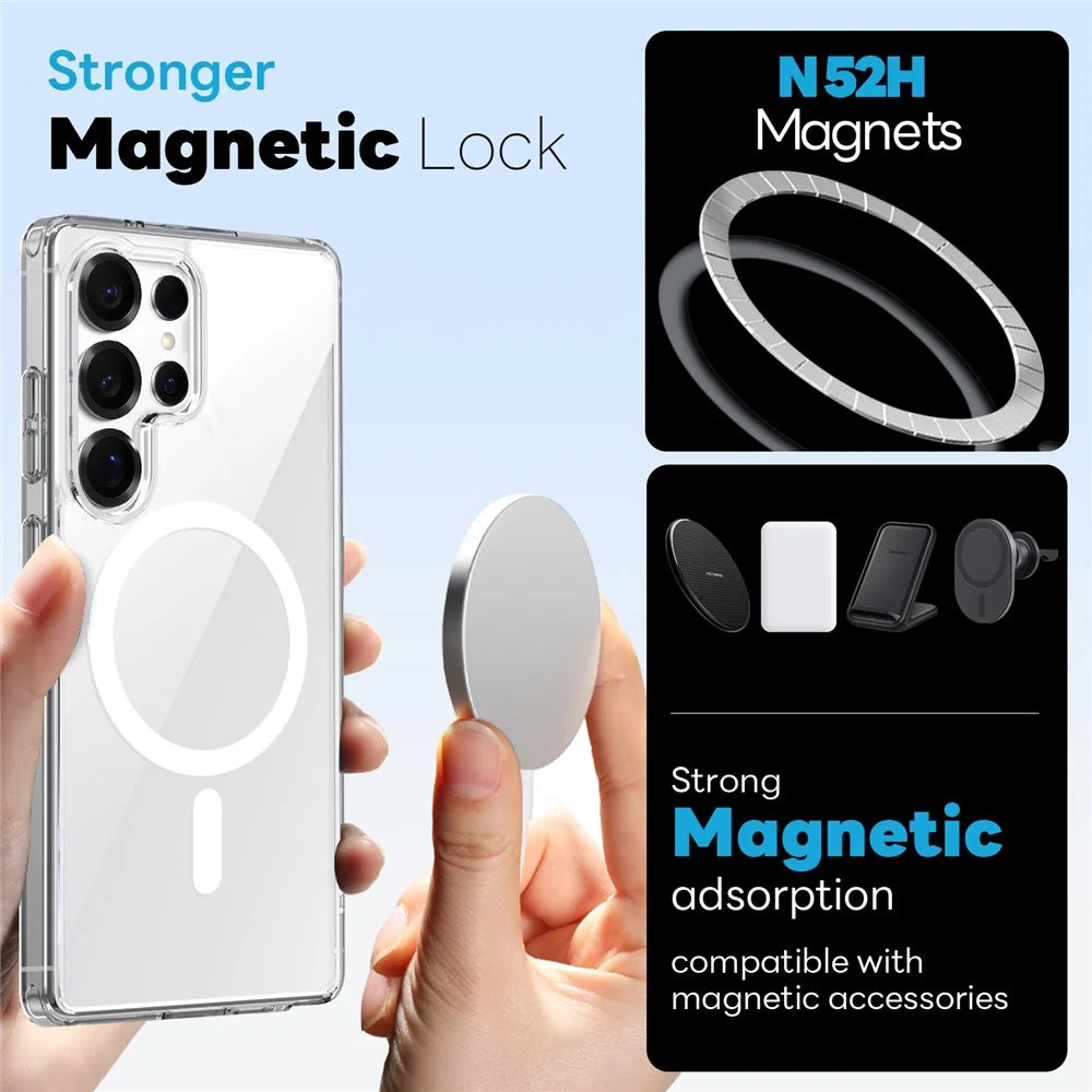 NORTHJO For Samsung Galaxy S25 Ultra Magnetic Case PC + TPU Phone Cover Set with Tempered Glass Film (Support Fingerprint Unlock) - Transparent - 4