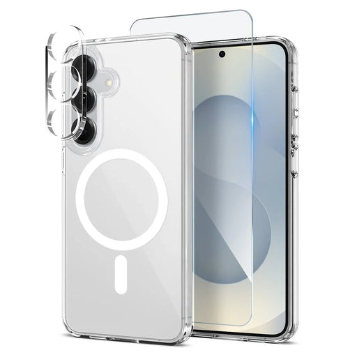 NORTHJO For Samsung Galaxy S25 Magnetic Case PC + TPU Phone Cover Set with Front Screen Protector + Lens Film - Transparent - 1