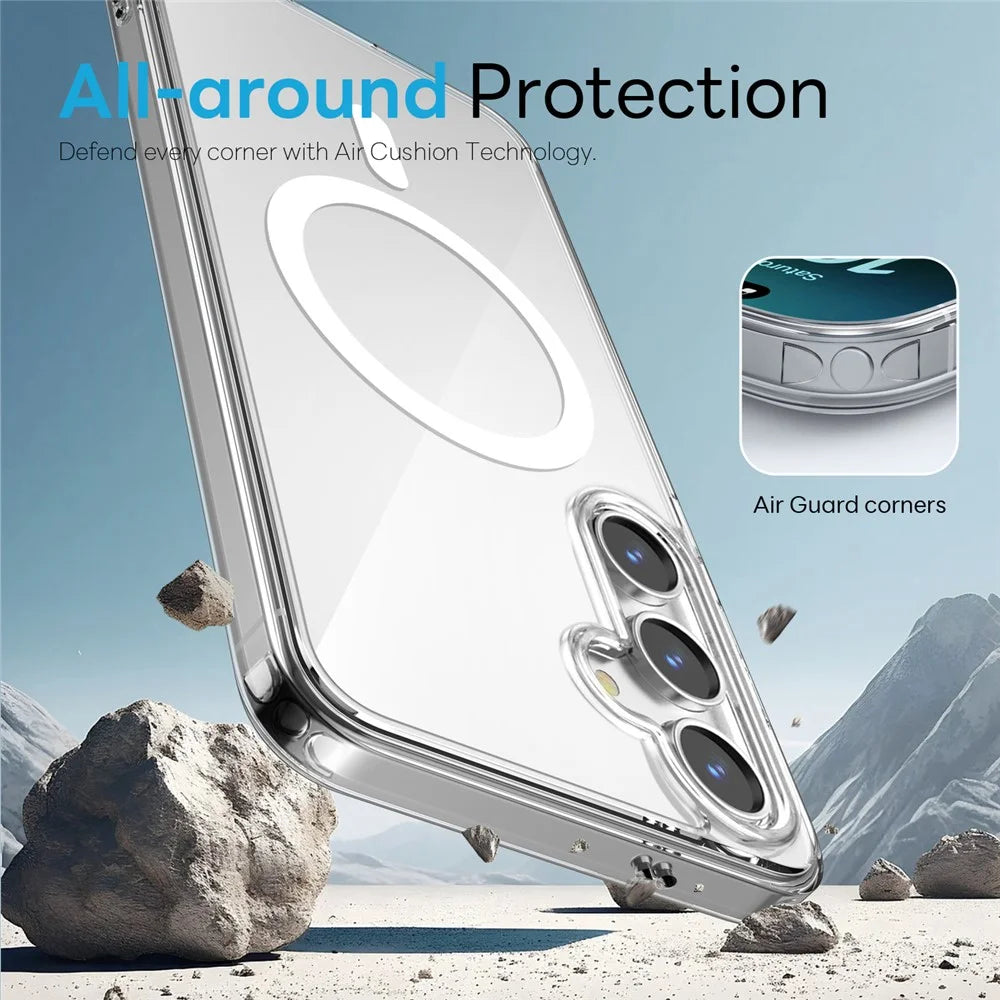 NORTHJO For Samsung Galaxy S25 Magnetic Case PC + TPU Phone Cover Set with Front Screen Protector + Lens Film - Transparent - 5