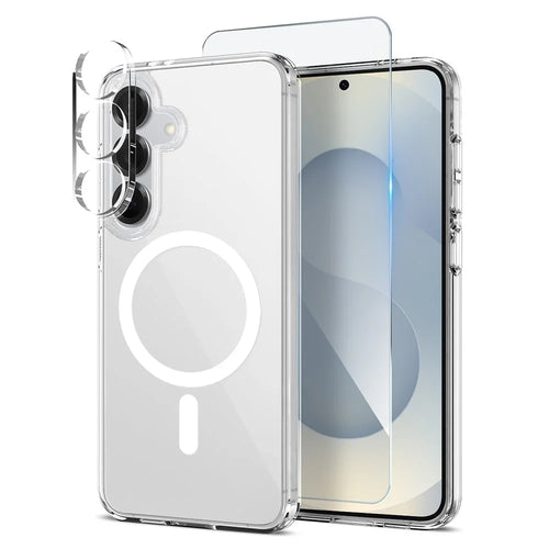 NORTHJO For Samsung Galaxy S25+ Magnetic Case PC + TPU Phone Cover Set with Front Screen Protector + Lens Film - Transparent - 1