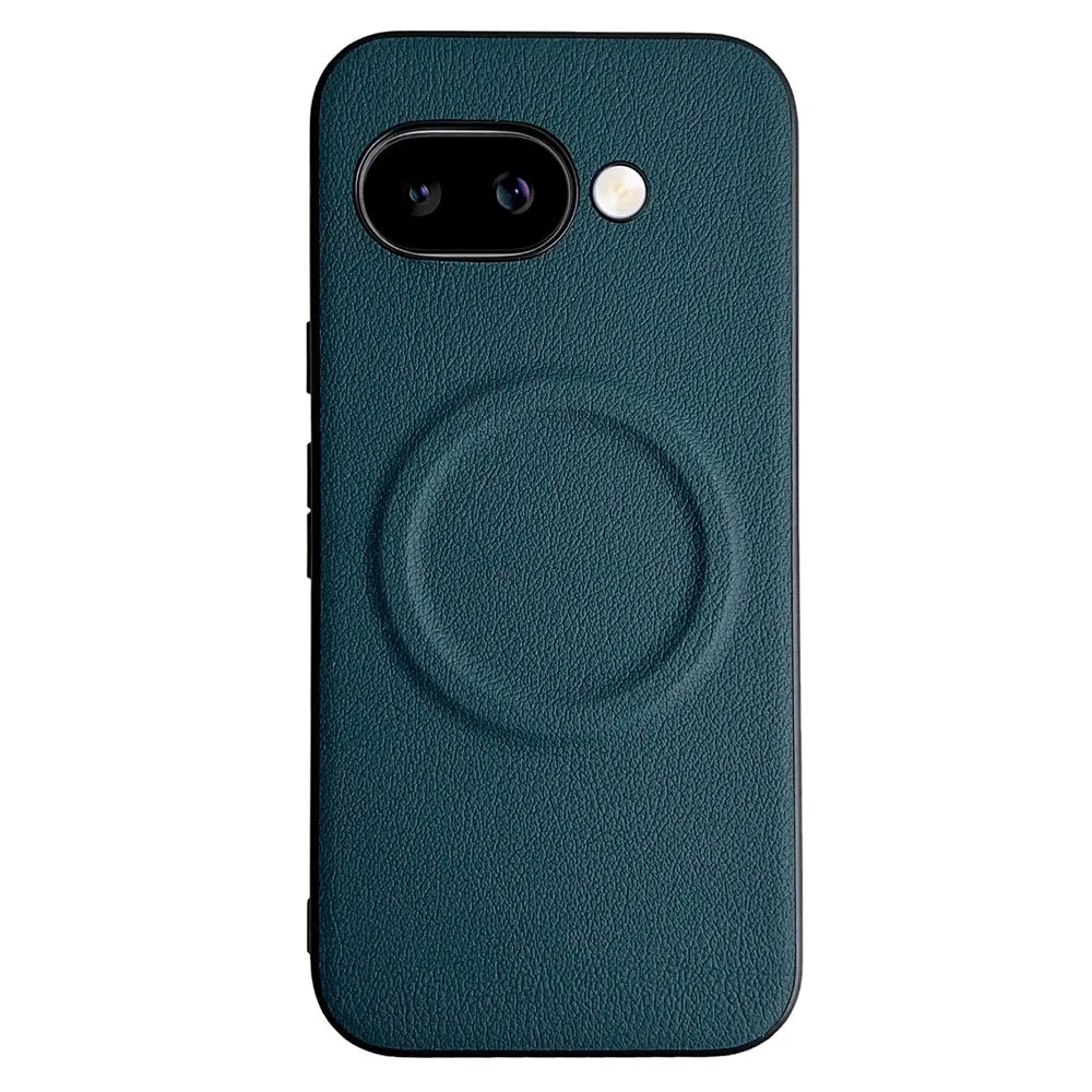 For Google Pixel 9a Magnetic Case PU + TPU Phone Back Cover - Blackish Green - 1