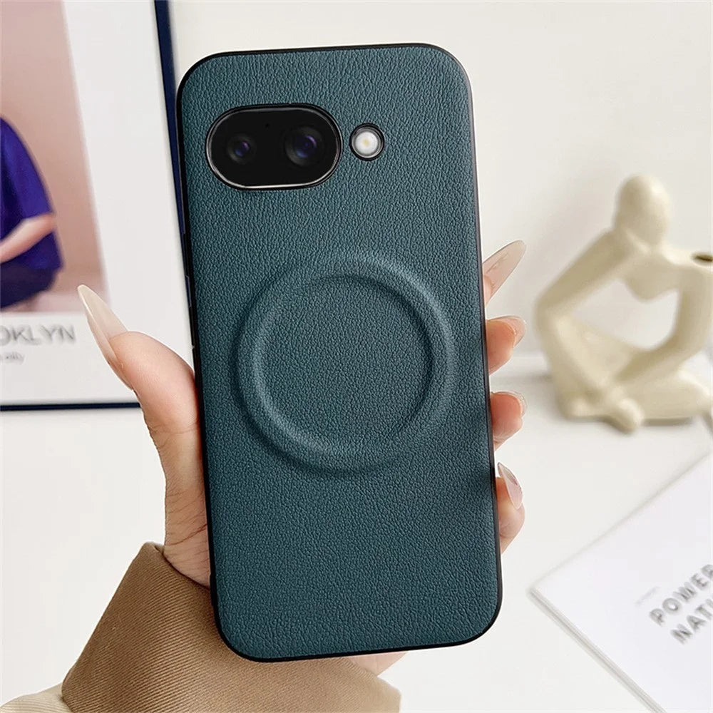 For Google Pixel 9a Magnetic Case PU + TPU Phone Back Cover - Blackish Green - 2