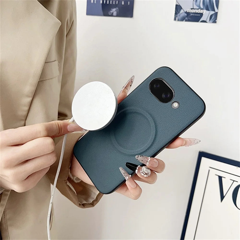 For Google Pixel 9a Magnetic Case PU + TPU Phone Back Cover - Blackish Green - 3