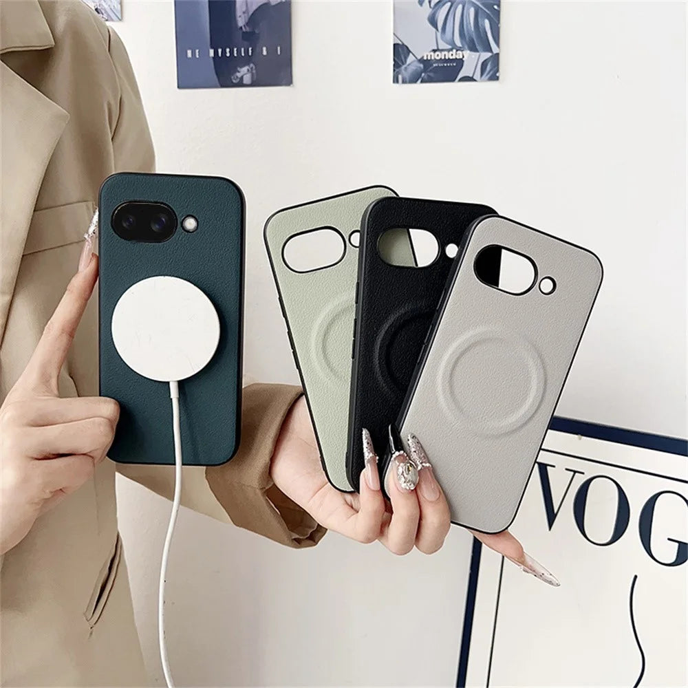 For Google Pixel 9a Magnetic Case PU + TPU Phone Back Cover - Blackish Green - 4