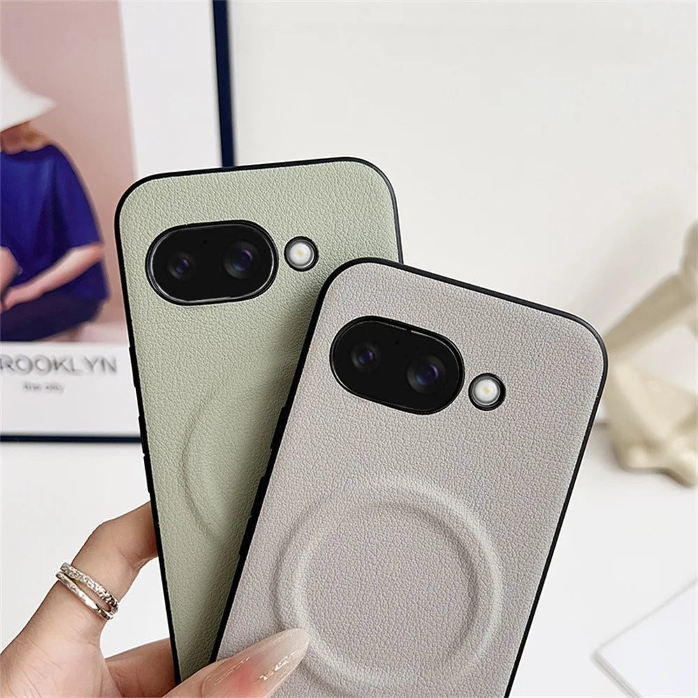 For Google Pixel 9a Magnetic Case PU + TPU Phone Back Cover - Blackish Green - 5