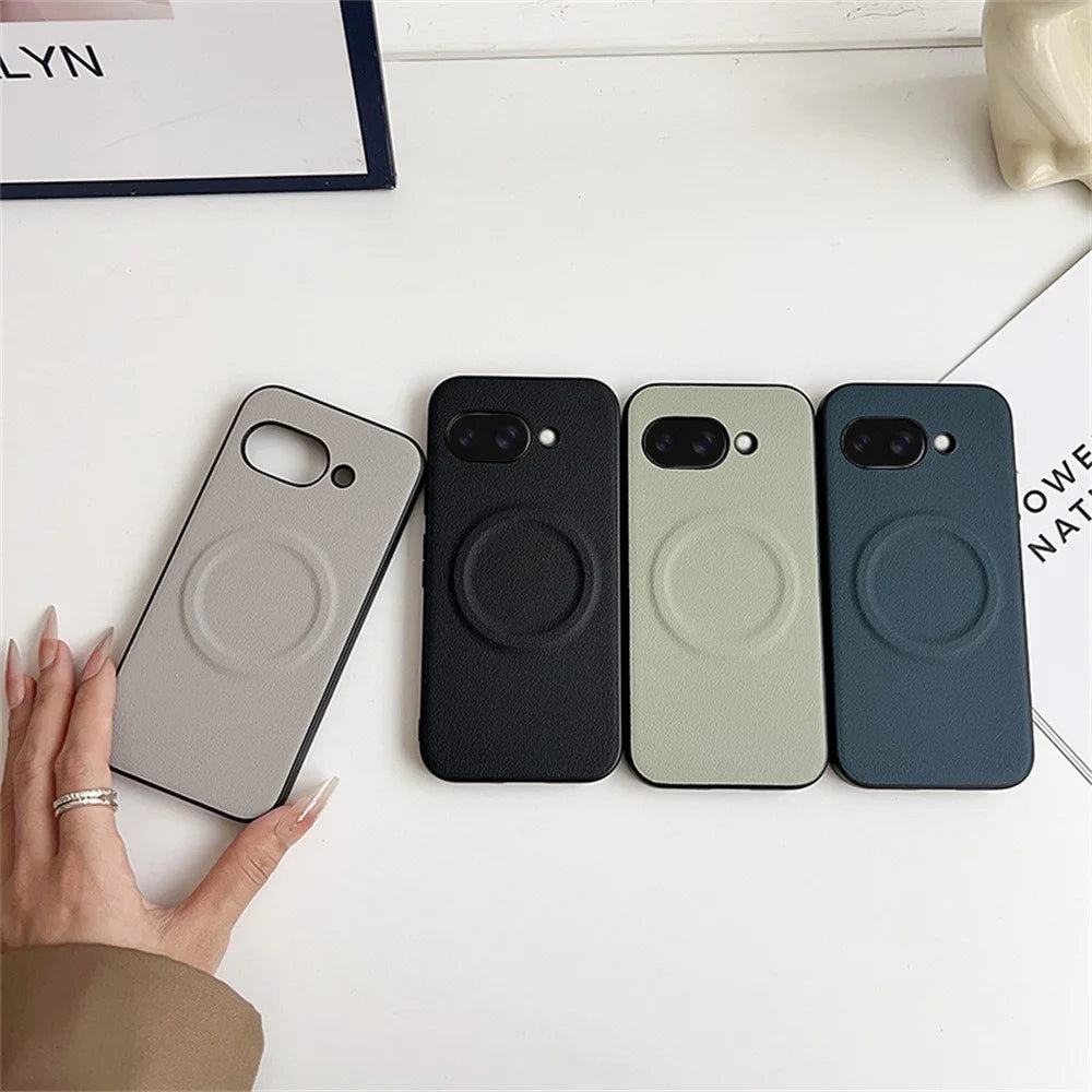 For Google Pixel 9a Magnetic Case PU + TPU Phone Back Cover - Blackish Green - 6