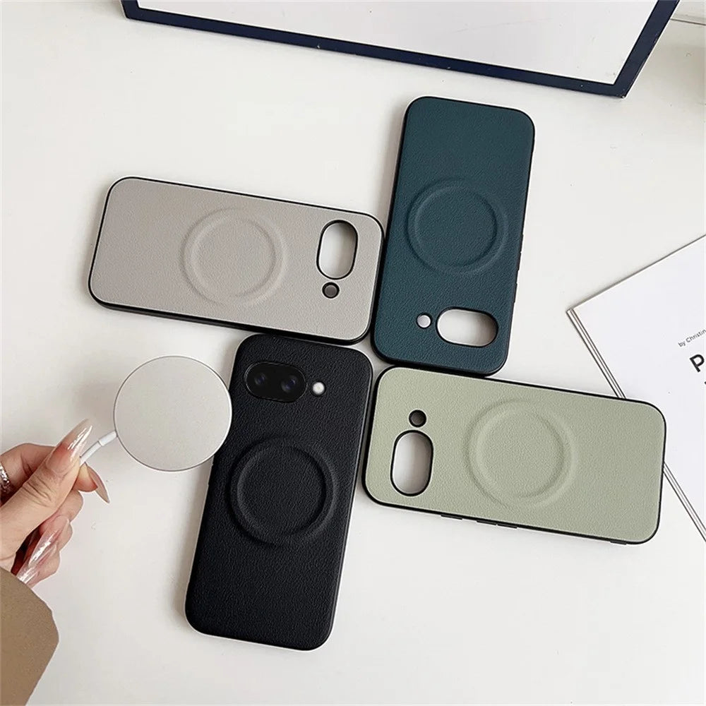 For Google Pixel 9a Magnetic Case PU + TPU Phone Back Cover - Blackish Green - 7