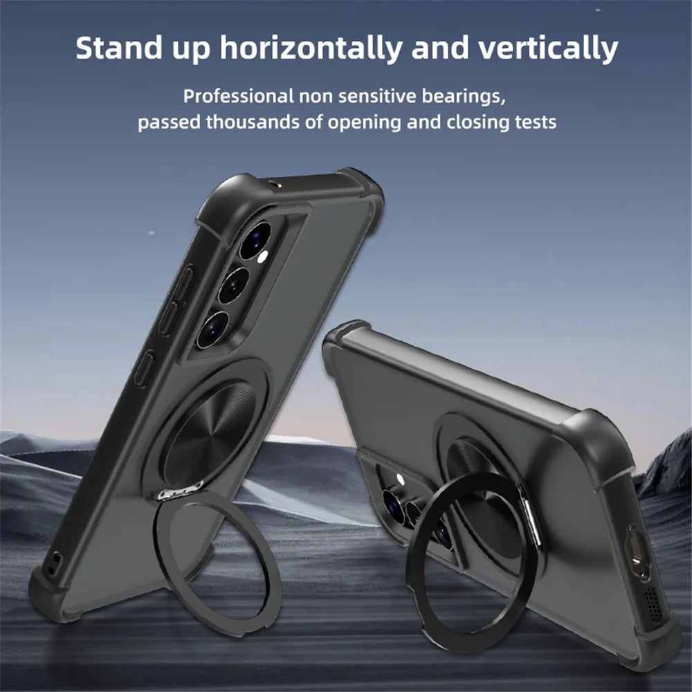 For Samsung Galaxy S25+ / S24+ Magnetic Case CD Vein Kickstand TPU + PC Phone Cover - Black - 3