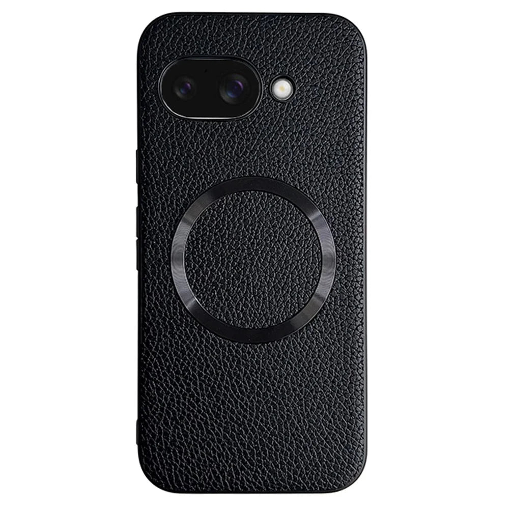 For Google Pixel 9a Magnetic Case Litchi Texture PU Leather + TPU Phone Back Cover - Black - 1