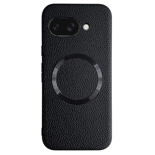 For Google Pixel 9a Magnetic Case Litchi Texture PU Leather + TPU Phone Back Cover - Black - 1