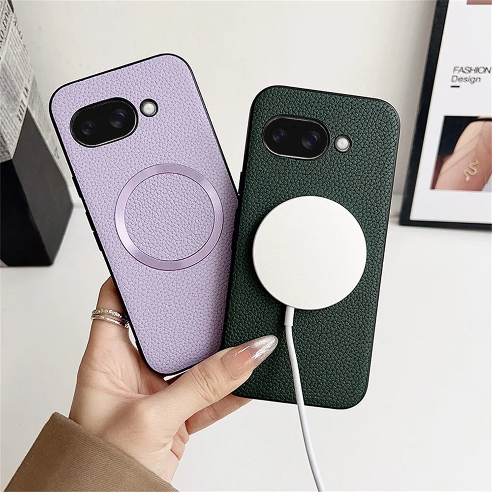 For Google Pixel 9a Magnetic Case Litchi Texture PU Leather + TPU Phone Back Cover - Black - 4