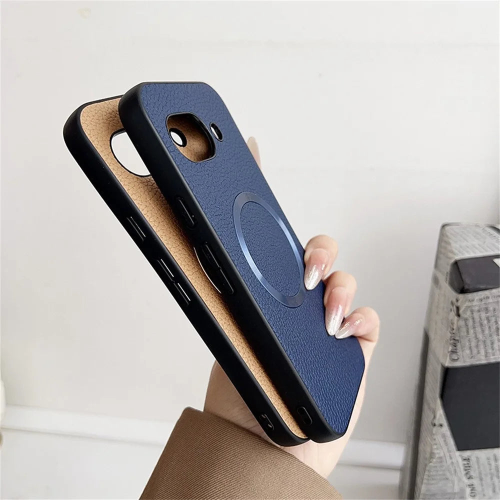 For Google Pixel 9a Magnetic Case Litchi Texture PU Leather + TPU Phone Back Cover - Black - 5