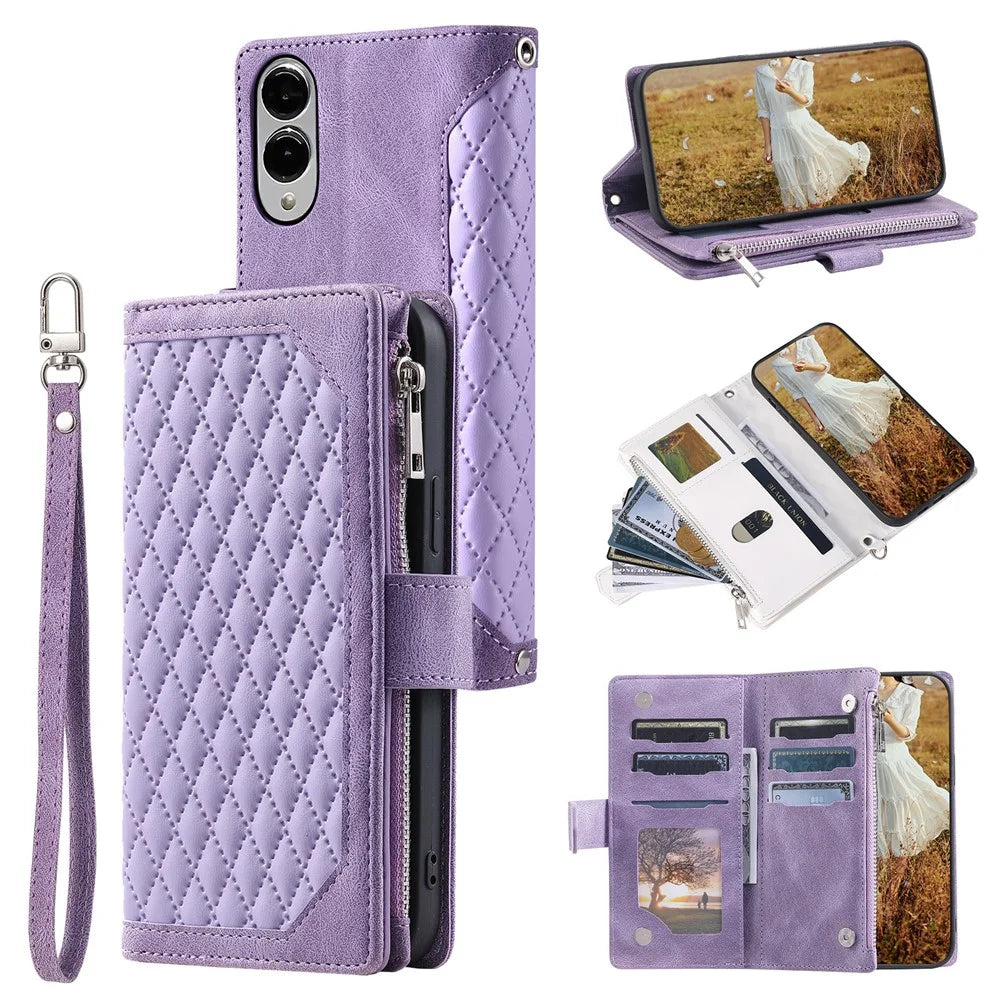 Style 005 For Samsung Galaxy S25 Edge Wallet Case Rhombus Stitching Line PU Leather Phone Cover - Purple - 1