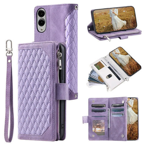 Style 005 For Samsung Galaxy S25 Edge Wallet Case Rhombus Stitching Line PU Leather Phone Cover - Purple - 1