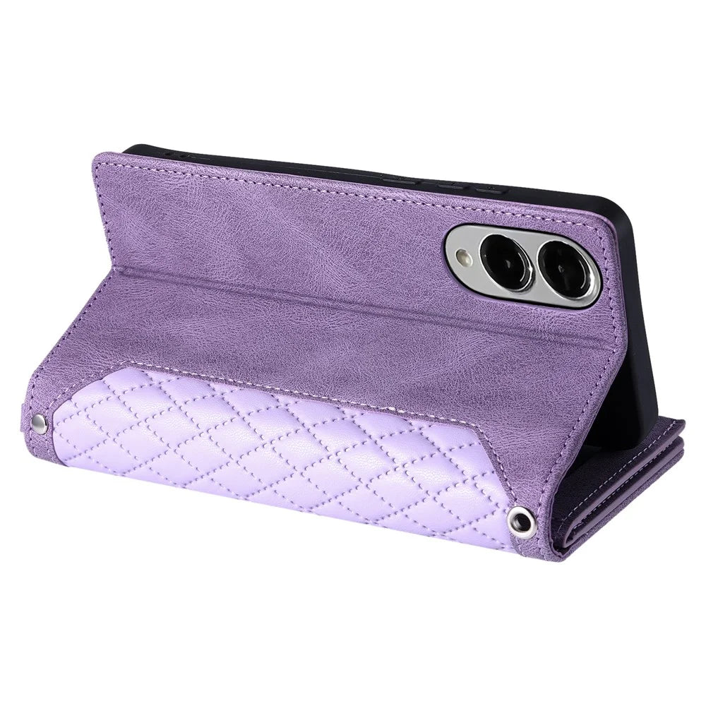 Style 005 For Samsung Galaxy S25 Edge Wallet Case Rhombus Stitching Line PU Leather Phone Cover - Purple - 4