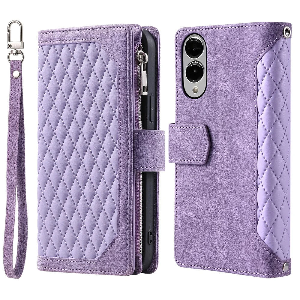 Style 005 For Samsung Galaxy S25 Edge Wallet Case Rhombus Stitching Line PU Leather Phone Cover - Purple - 7
