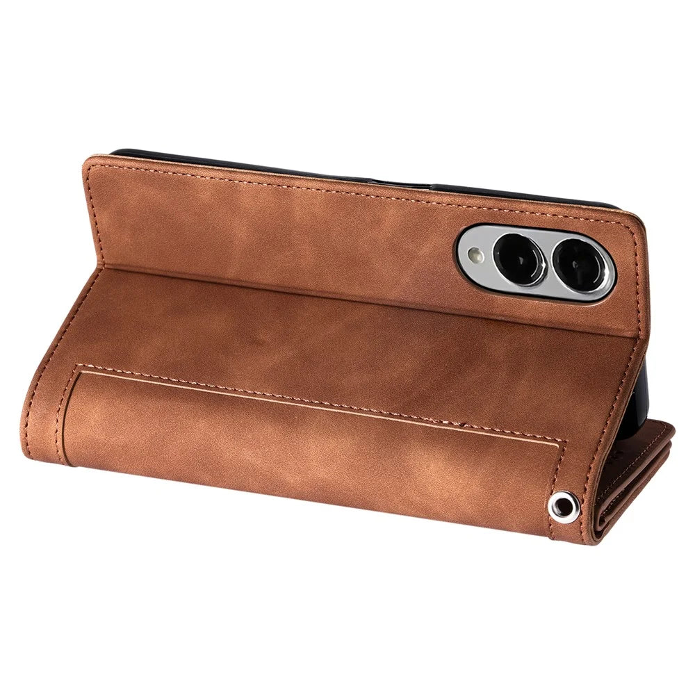 For Samsung Galaxy S25 Edge Case PU Leather Phone Cover with Zipper Wallet 9 Card Slots - Brown - 4