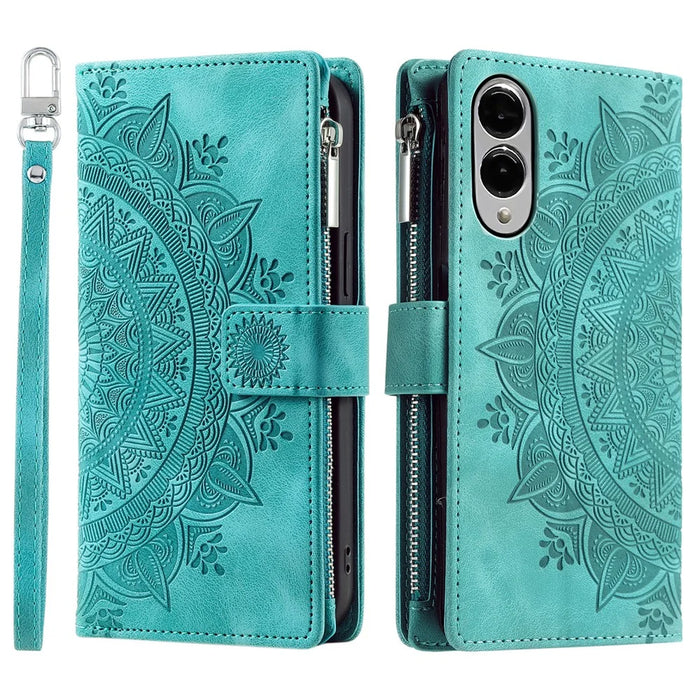 Style 006 For Samsung Galaxy S25 Edge Wallet Case PU Leather Phone Cover Mandala Flower Pattern - Mint Green - 7