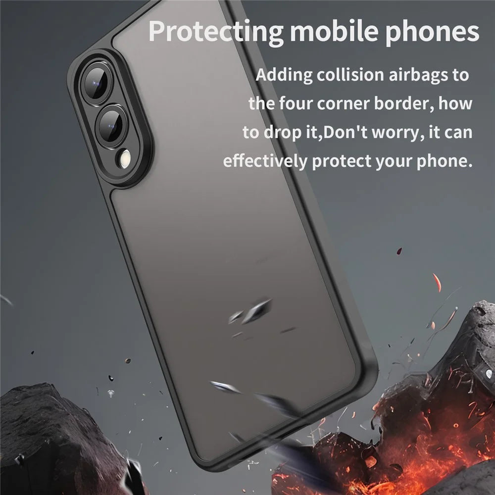 For Samsung Galaxy S25 Edge  /  S25 Slim Case Drop Proof Airbags Frosted Translucent PC + TPU Phone Back Cover - Black - 3