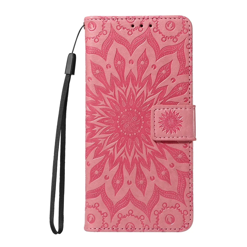 For Samsung Galaxy A08 5G / A08 4G / A07 4G / A06 4G / A06 5G Phone Case Sunflower Imprinted Leather Wallet Stand Cover with Strap - Pink - 2