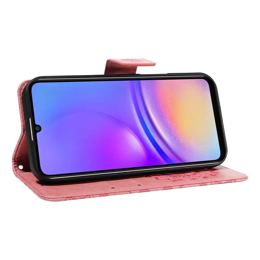 For Samsung Galaxy A08 5G / A08 4G / A07 4G / A06 4G / A06 5G Phone Case Sunflower Imprinted Leather Wallet Stand Cover with Strap - Pink - 7