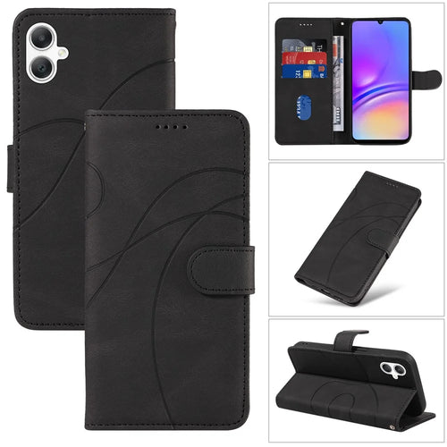 For Samsung Galaxy A08 5G / A08 4G / A07 4G / A06 4G / A06 5G Wallet Case Leather Phone Cover Stand with Curved Line Design -  Black - 1
