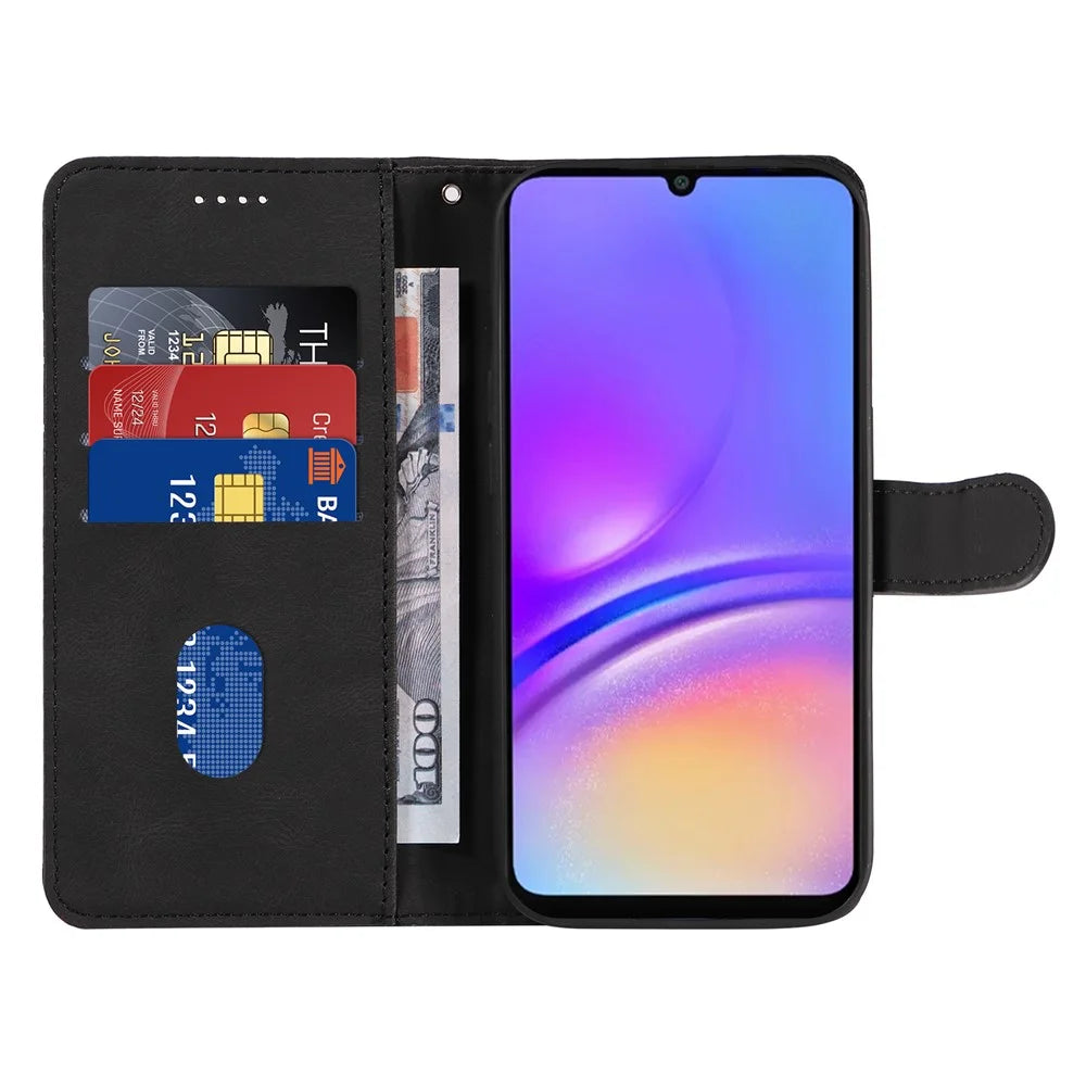 For Samsung Galaxy A08 5G / A08 4G / A07 4G / A06 4G / A06 5G Wallet Case Leather Phone Cover Stand with Curved Line Design -  Black - 4