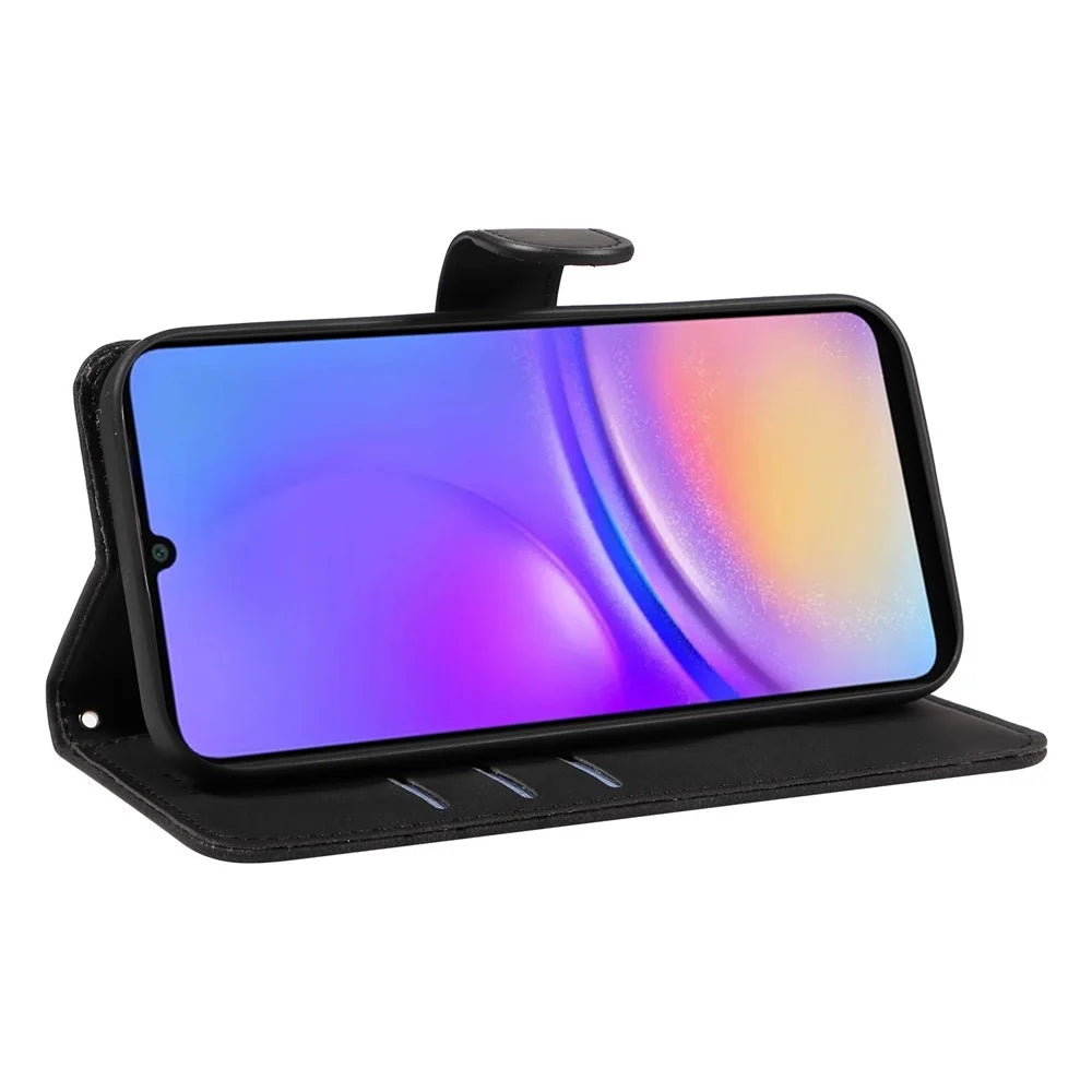 For Samsung Galaxy A08 5G / A08 4G / A07 4G / A06 4G / A06 5G Wallet Case Leather Phone Cover Stand with Curved Line Design -  Black - 7