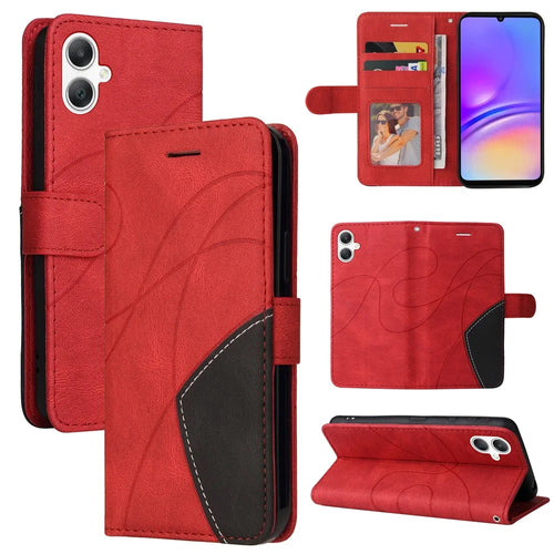 For Samsung Galaxy A08 5G / A08 4G / A07 4G / A06 4G / A06 5G Leather Phone Case Stand Wallet with Bi-colour Splicing Design - Red - 1