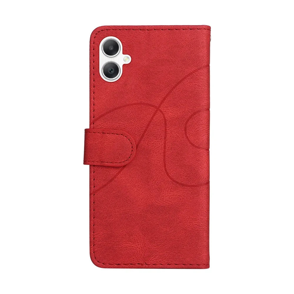 For Samsung Galaxy A08 5G / A08 4G / A07 4G / A06 4G / A06 5G Leather Phone Case Stand Wallet with Bi-colour Splicing Design - Red - 3