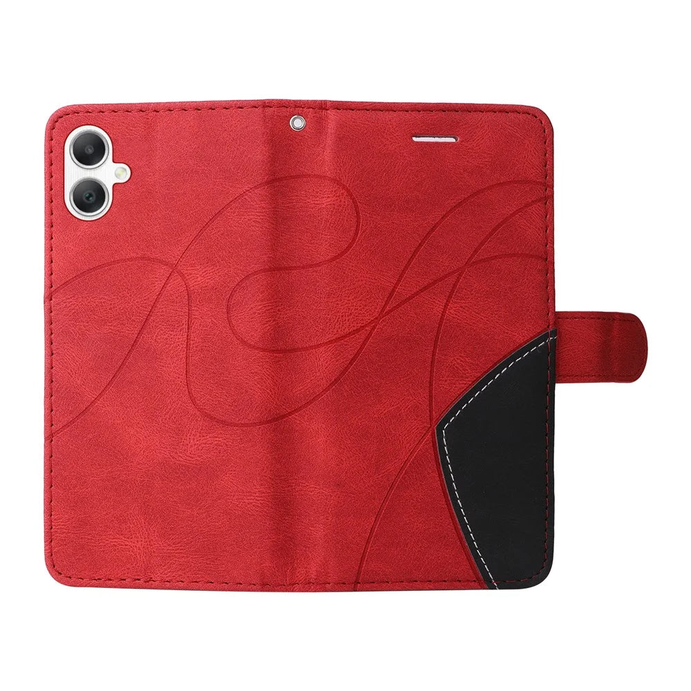 For Samsung Galaxy A08 5G / A08 4G / A07 4G / A06 4G / A06 5G Leather Phone Case Stand Wallet with Bi-colour Splicing Design - Red - 4