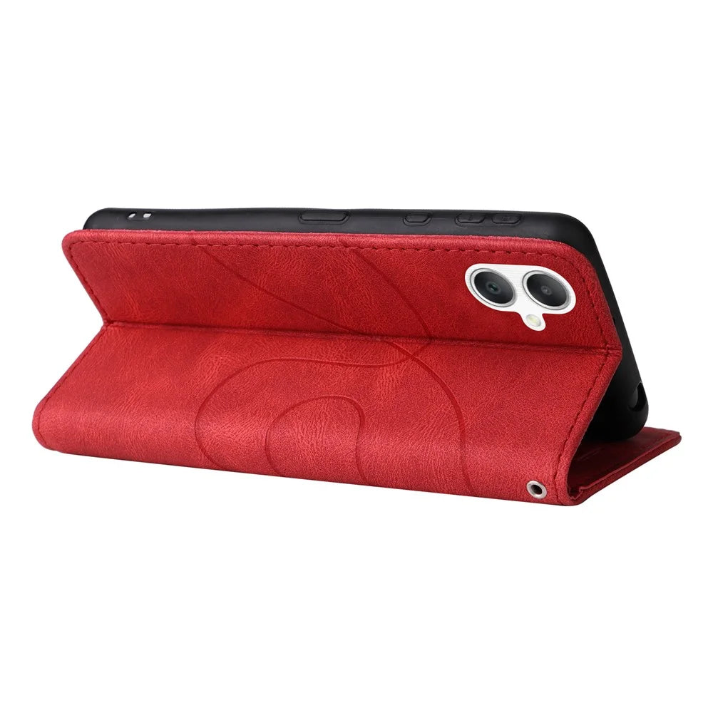 For Samsung Galaxy A08 5G / A08 4G / A07 4G / A06 4G / A06 5G Leather Phone Case Stand Wallet with Bi-colour Splicing Design - Red - 5