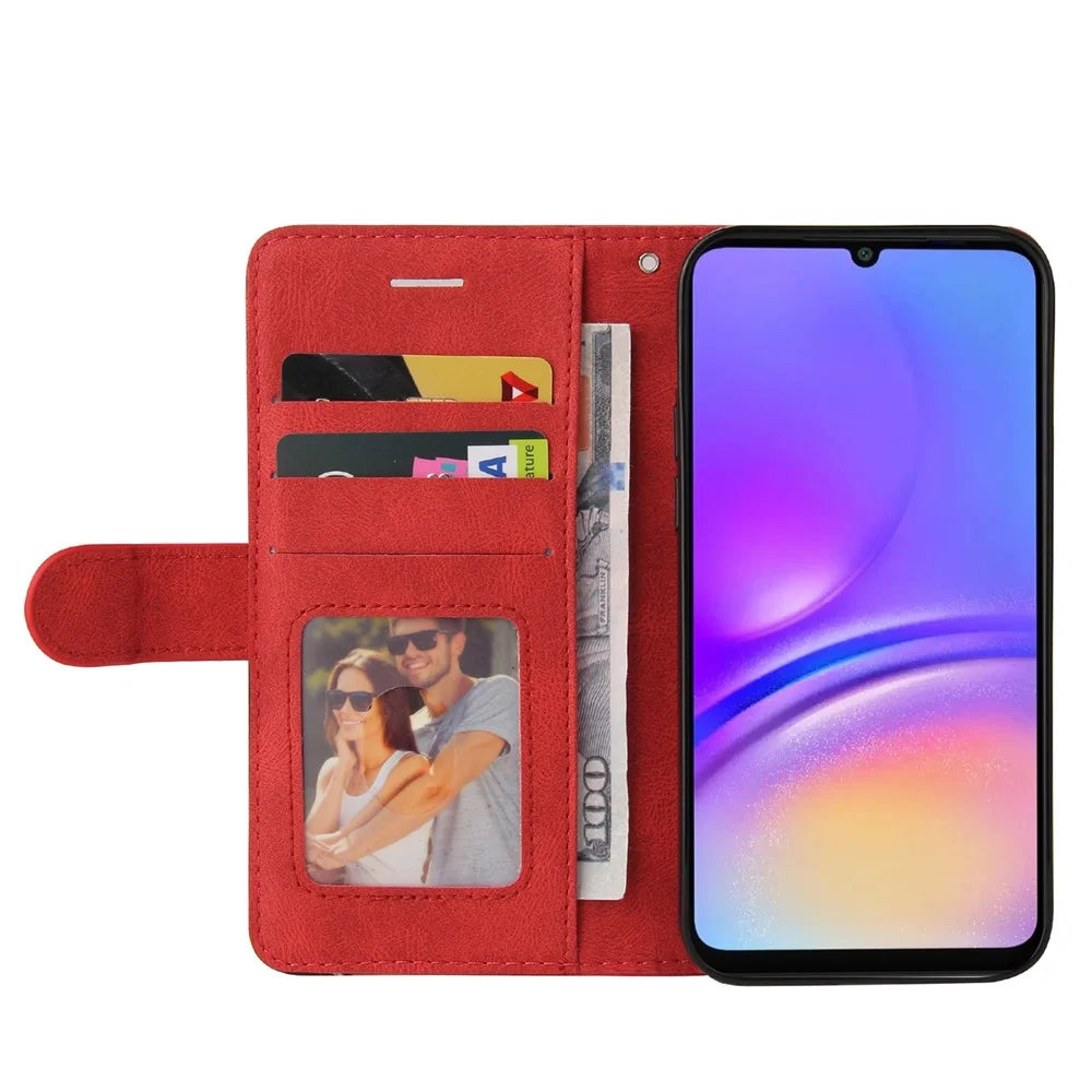 For Samsung Galaxy A08 5G / A08 4G / A07 4G / A06 4G / A06 5G Leather Phone Case Stand Wallet with Bi-colour Splicing Design - Red - 6