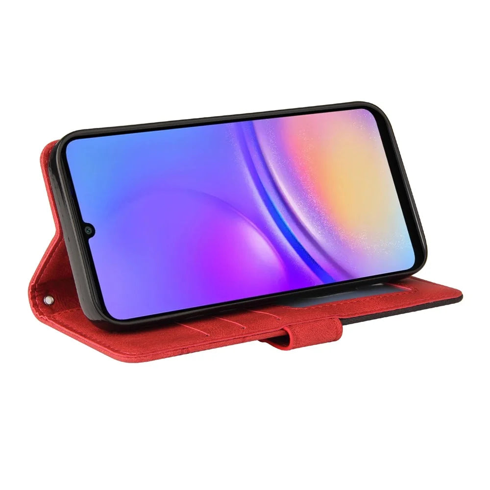 For Samsung Galaxy A08 5G / A08 4G / A07 4G / A06 4G / A06 5G Leather Phone Case Stand Wallet with Bi-colour Splicing Design - Red - 7