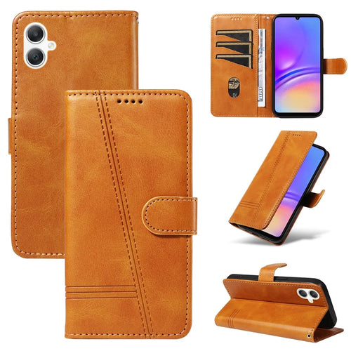 For Samsung Galaxy A08 5G / A08 4G / A07 4G / A06 4G / A06 5G Wallet Case T-Shape Lines Leather Phone Cover Stand - Brown - 1