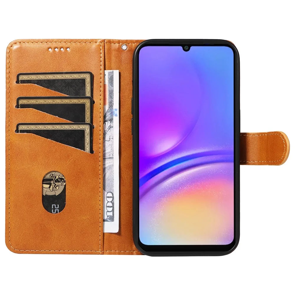 For Samsung Galaxy A08 5G / A08 4G / A07 4G / A06 4G / A06 5G Wallet Case T-Shape Lines Leather Phone Cover Stand - Brown - 4