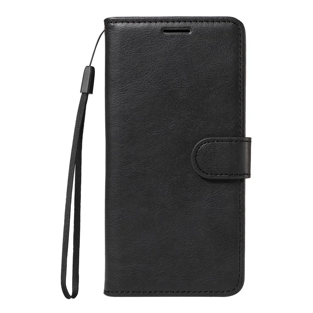For Samsung Galaxy A08 5G / A08 4G / A07 4G / A06 4G / A06 5G Leather Wallet Case with Strap Solid Color Phone Stand Cover - Black - 2