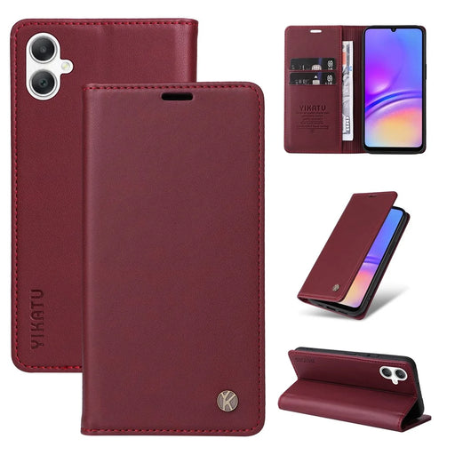 YIKATU For Samsung Galaxy A08 5G / A08 4G / A07 4G / A06 4G / A06 5G Phone Cases  Magnetic Closure PU Leather Mobile Cover  - Wine Red - 1