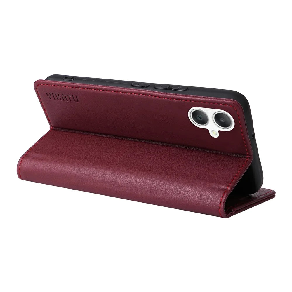 YIKATU For Samsung Galaxy A08 5G / A08 4G / A07 4G / A06 4G / A06 5G Phone Cases  Magnetic Closure PU Leather Mobile Cover  - Wine Red - 3