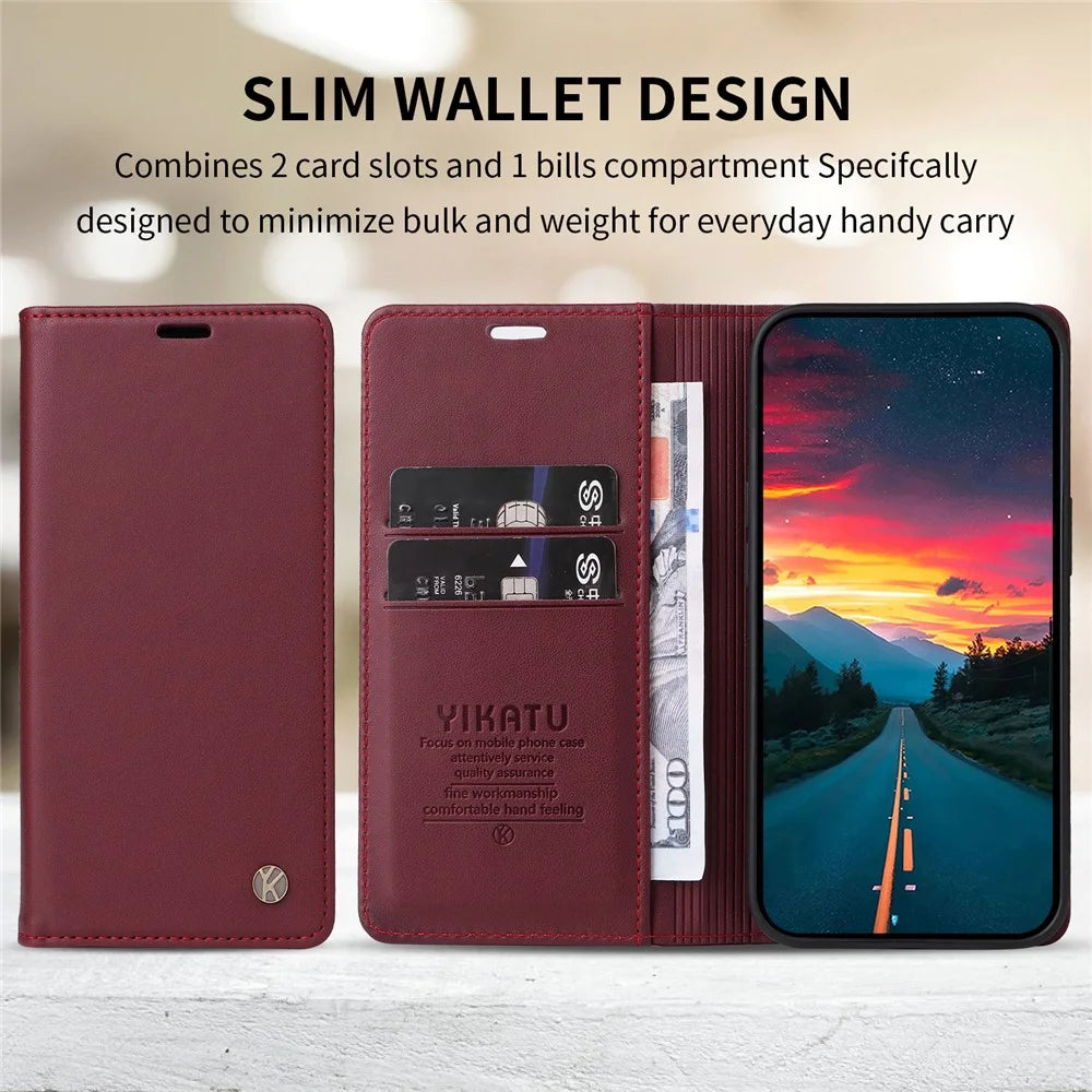YIKATU For Samsung Galaxy A08 5G / A08 4G / A07 4G / A06 4G / A06 5G Phone Cases  Magnetic Closure PU Leather Mobile Cover  - Wine Red - 7