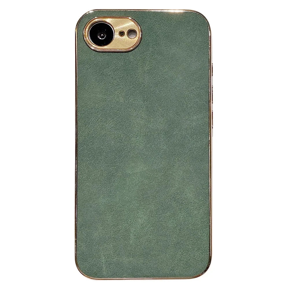 For iPhone 17e / 16e Phone Case Shockproof Leather + TPU Electroplating Cover - Green - 1